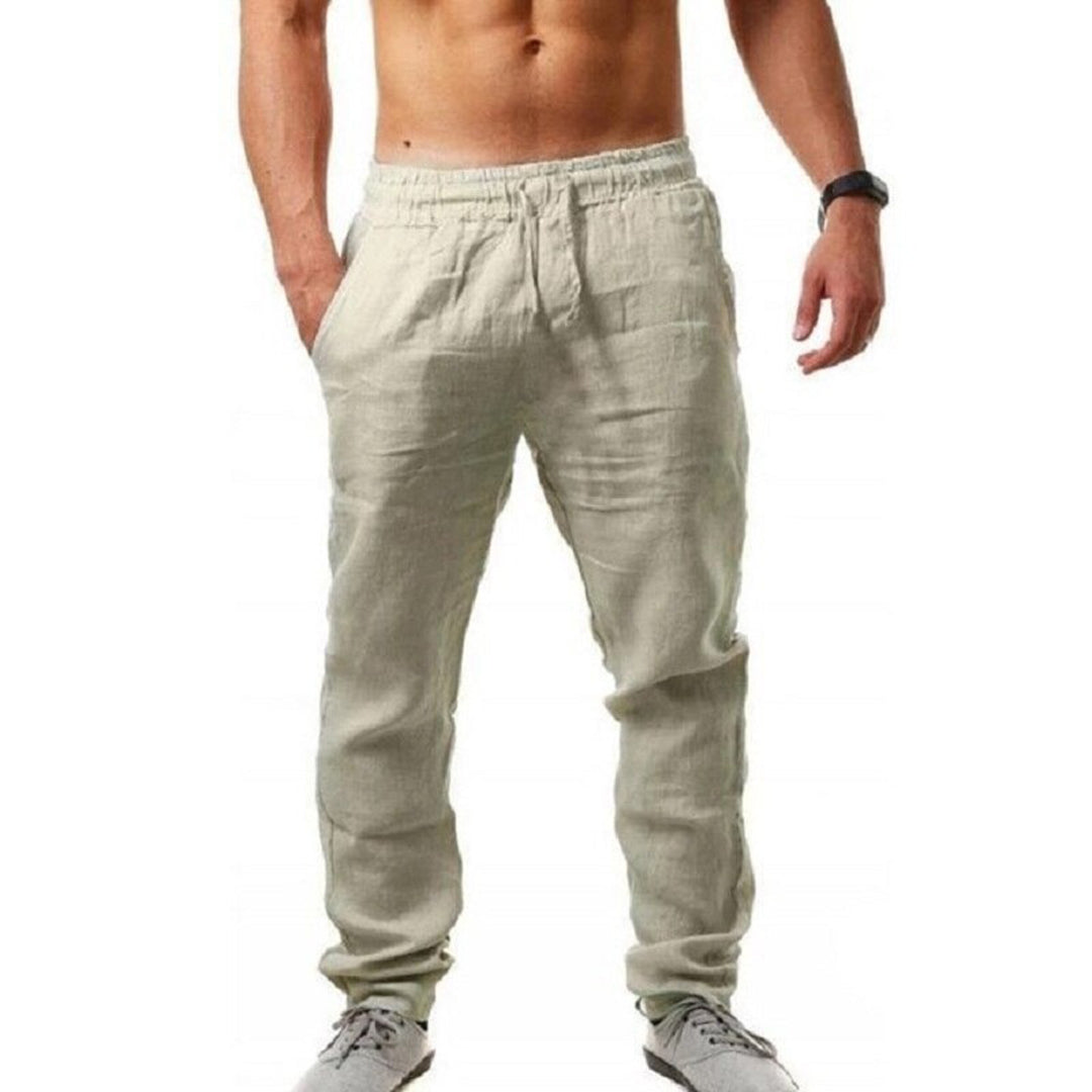 Herren Leinenhose Bequem Gerades Bein Sommer