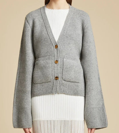 Damen Strickcardigan Elegant V-Ausschnitt Knopfverschluss