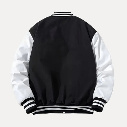Stylische Varsity Jacke Patchwork Kapuze - IdealeKleiden