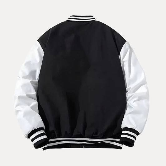 Stylische Varsity Jacke Patchwork Kapuze - IdealeKleiden