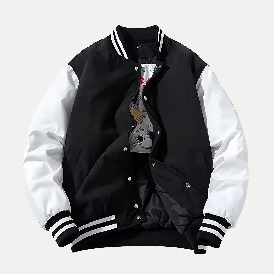 Stylische Varsity Jacke Patchwork Kapuze