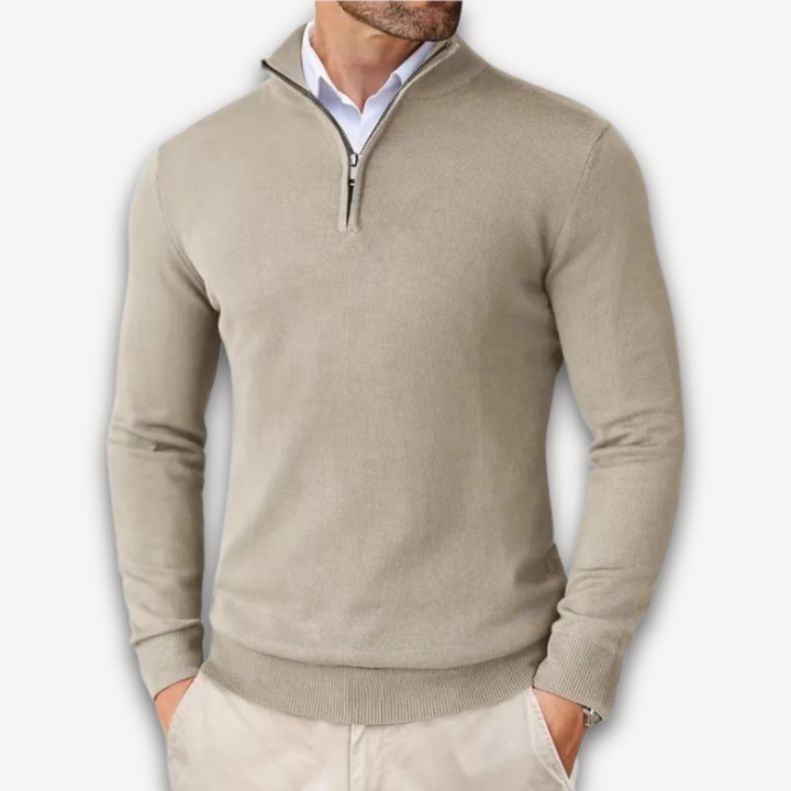 Herren Pullover Baumwolle Viertelreißverschluss