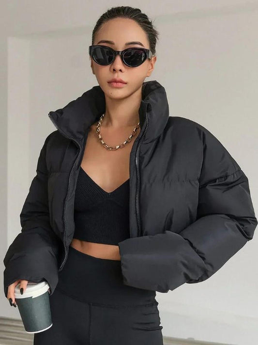 Damen Kurzjacke Leicht Slim Fit mit Kragen und Reißverschluss - IdealeKleiden