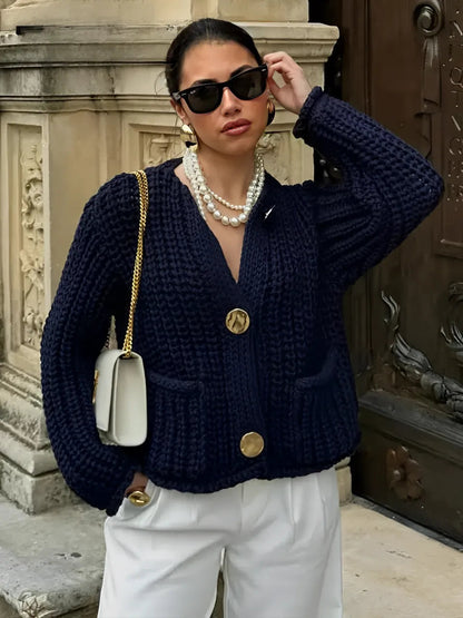 Damen Cardigan Elegantes Design Goldknöpfe