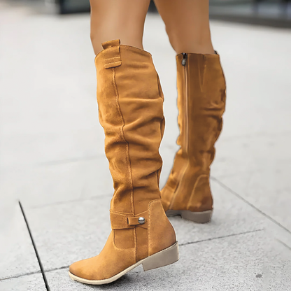 Stylische Kniehohe Stiefel Wildleder Optik