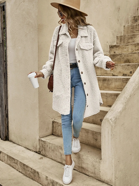 Damen Teddy Cardigan Langärmlig Knopfverschluss - IdealeKleiden