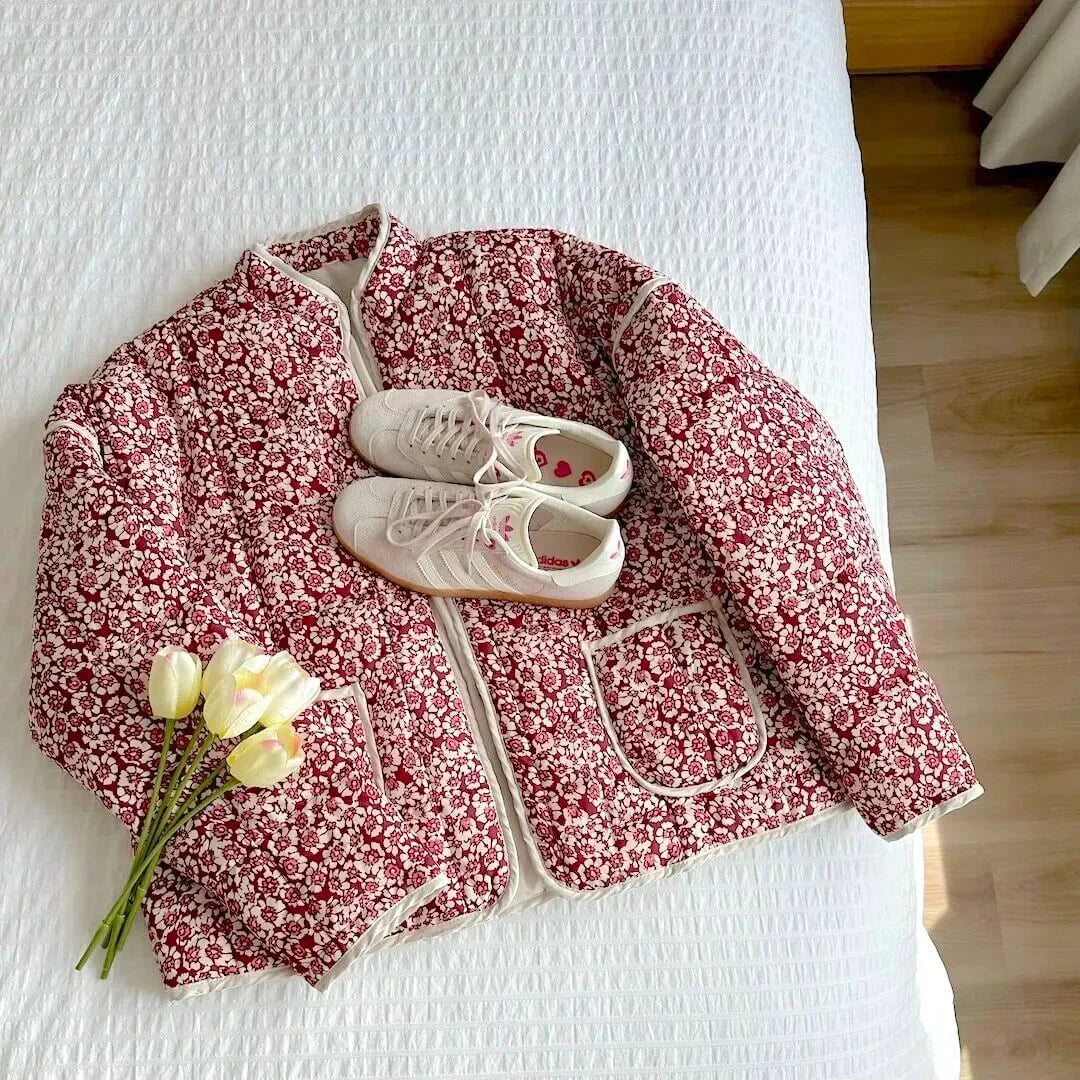 Blumenjacke Damen Steppjacke Elegant