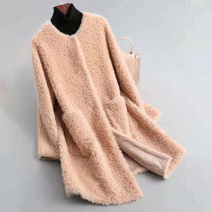 Damen Winterjacke Shearling Mantel Mit Taschen