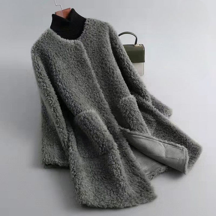 Damen Winterjacke Shearling Mantel Mit Taschen