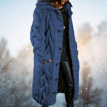 Winterstrickjacke Lang mit Zopfmuster Warm Acrylwolle