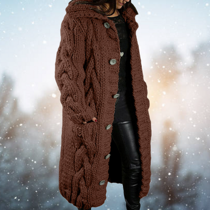 Winterstrickjacke Lang mit Zopfmuster Warm Acrylwolle