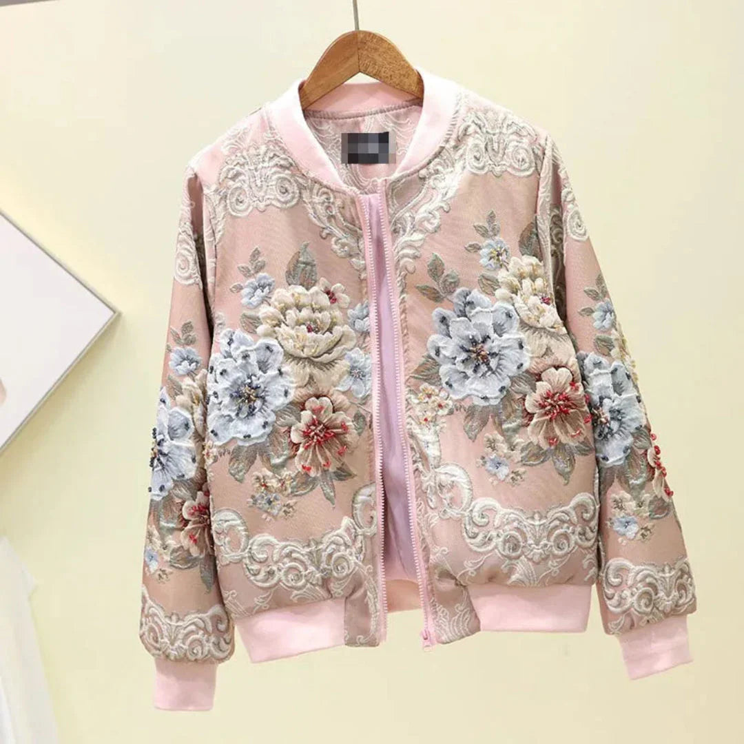 Stylische Bomberjacke mit Stickereien Blumenmuster