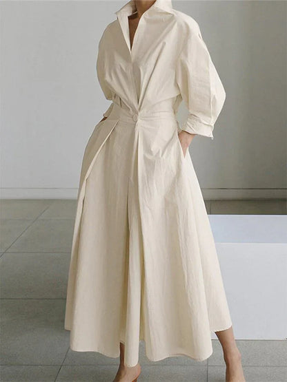 Elegantes Damen Maxi-Kleid mit Kragen und Chic-Falten