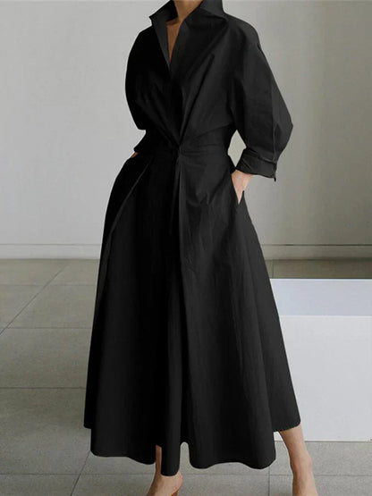 Elegantes Damen Maxi-Kleid mit Kragen und Chic-Falten