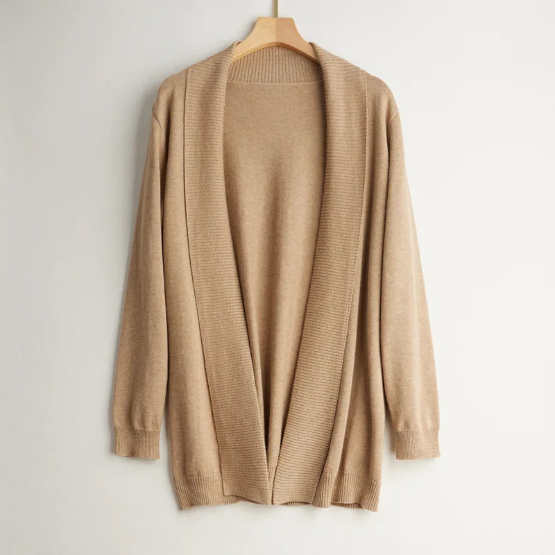 Damen Kaschmir Cardigan Offene Vorderseite Langärmlig