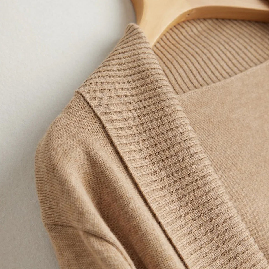 Damen Kaschmir Cardigan Offene Vorderseite Langärmlig - IdealeKleiden