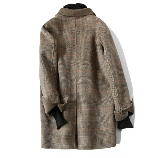 Damen Wolljacke Karo Muster Reverskragen Winter - IdealeKleiden