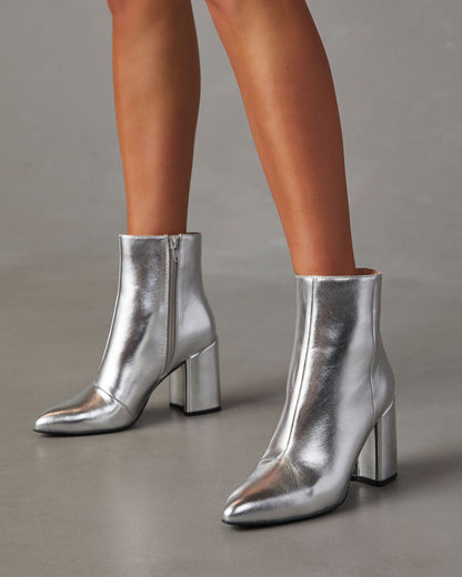 Glänzende Party Stiefel Silber Höhe Absatz - IdealeKleiden