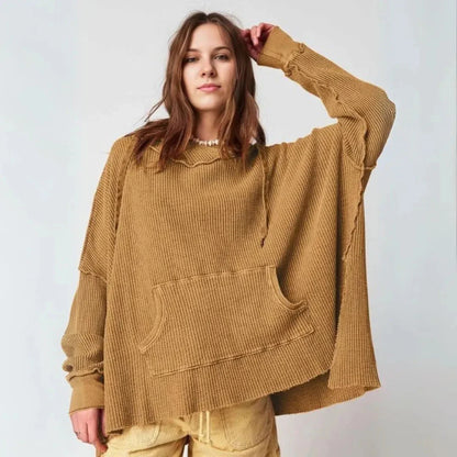 Großer Waffelstrick Hoodie Oversized