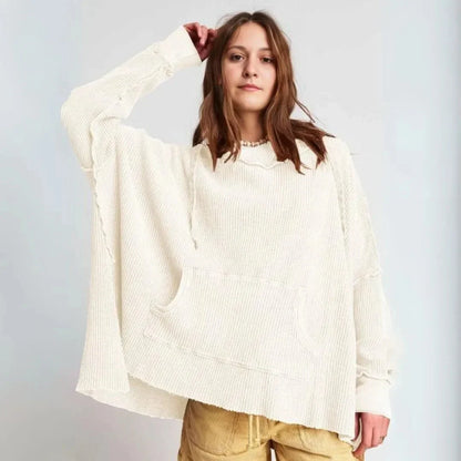Großer Waffelstrick Hoodie Oversized
