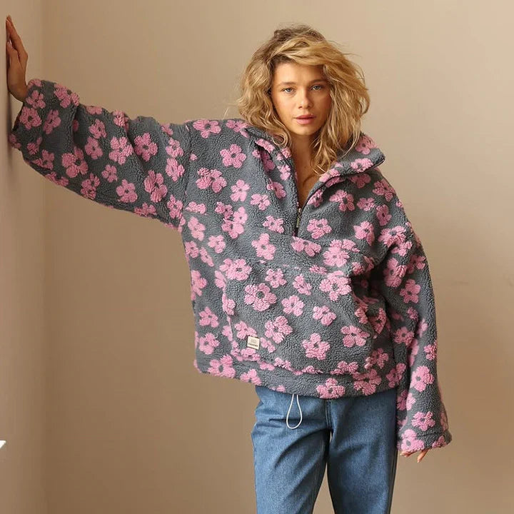 Blumen-Pullover Weich Fleece Damen