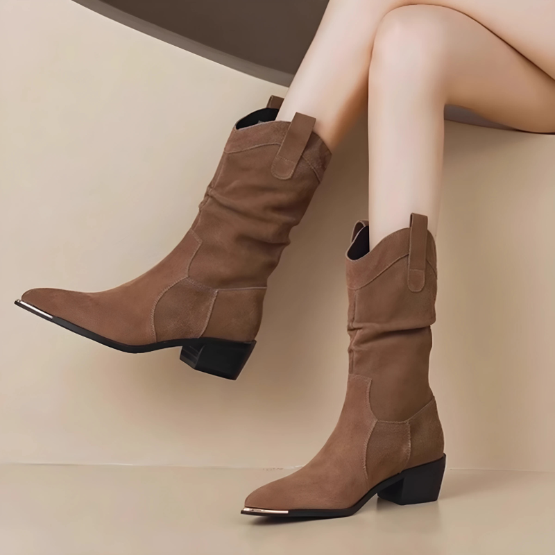 Stilvolle Stiefel Wildleder Knöchellang Mit Metall detail