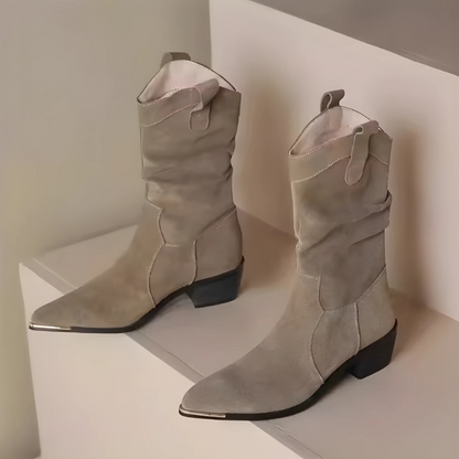 Stilvolle Stiefel Wildleder Knöchellang Mit Metall detail