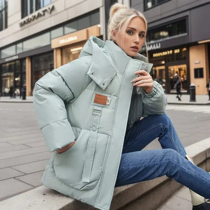 Stilvolle Damen Pufferjacke Warm Kapuze