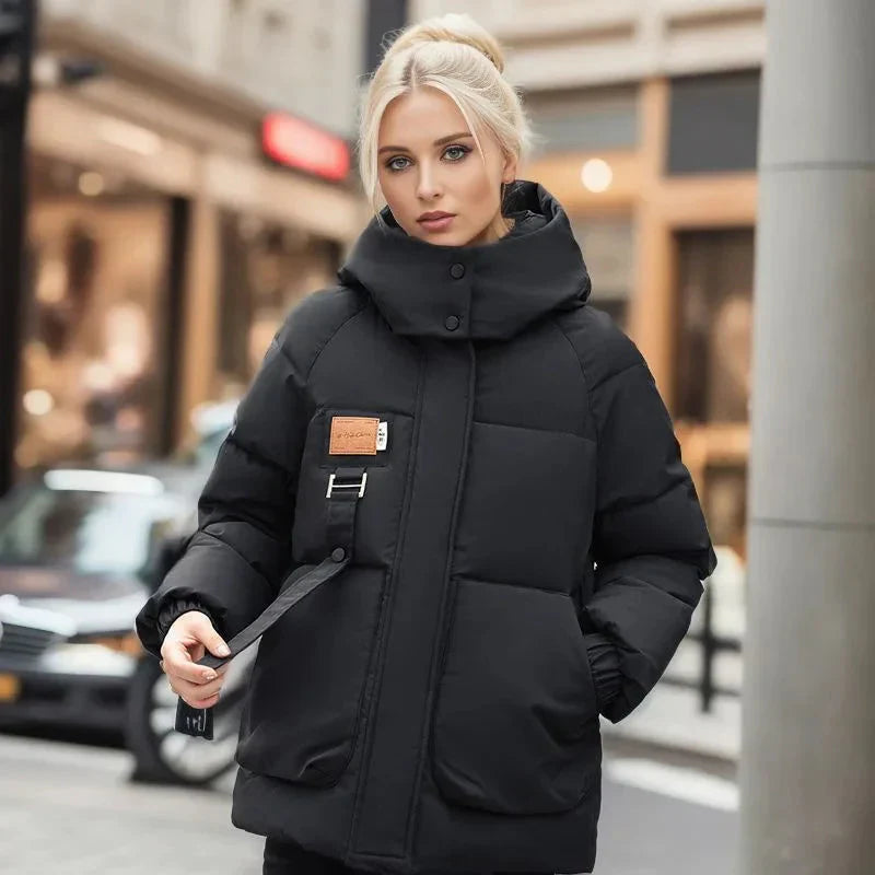 Stilvolle Damen Pufferjacke Warm Kapuze