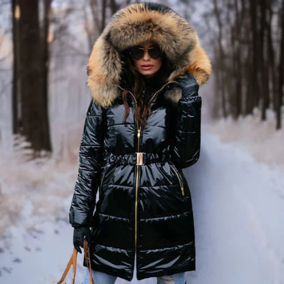 Frauen Winterjacke Warm Kapuze Glanzstoff - IdealeKleiden