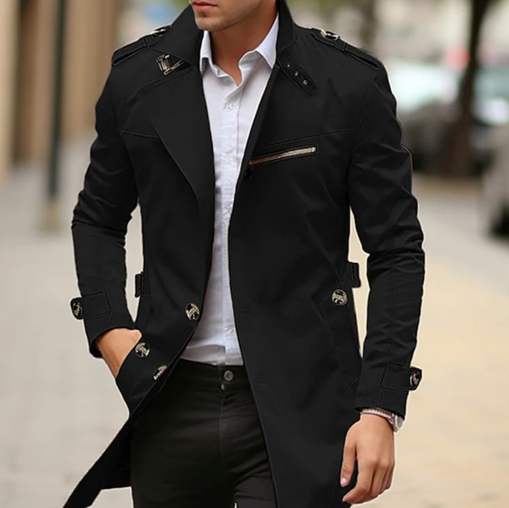 Herren Wintermantel Modern Schwarz