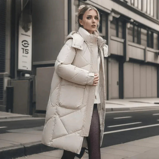Warme Oversized-Jacke Kapuze Mittellang - IdealeKleiden