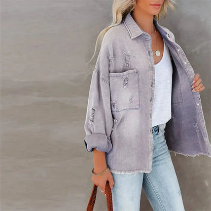 Rippen Jeansjacke Trendy Grunge Style