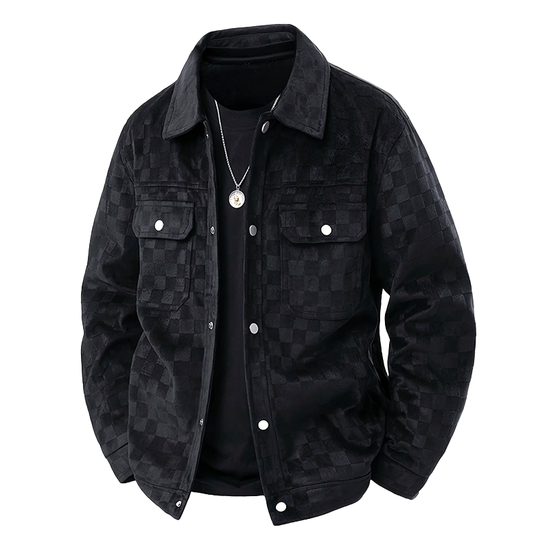 Stilvolle Karo-Jacke Faux-Suede Schnellverschluss