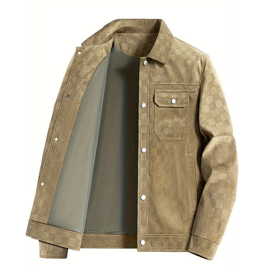 Stilvolle Karo-Jacke Faux-Suede Schnellverschluss - IdealeKleiden