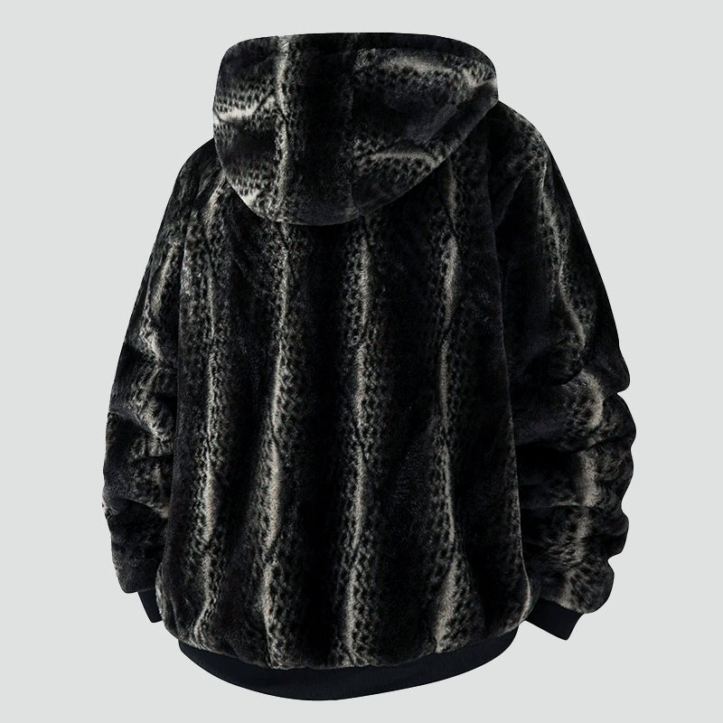 Kunstfell-Kapuzenjacke Modern Reißverschluss Vorne - IdealeKleiden