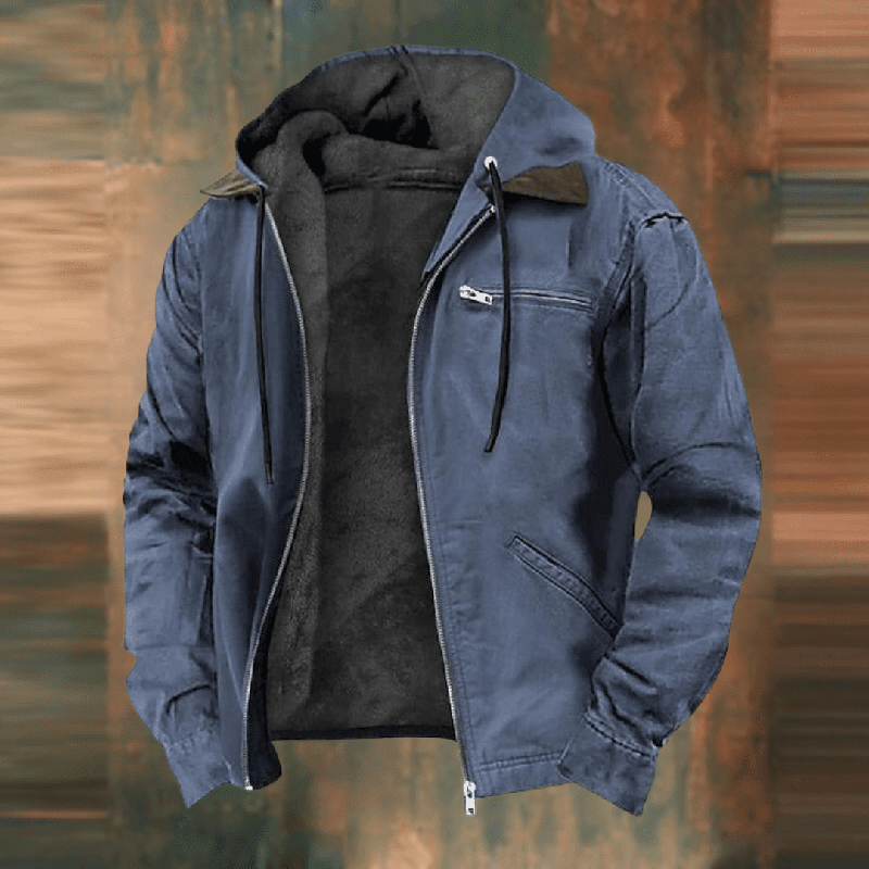Herren Lederparka Warm mit Kapuze und Reißverschluss