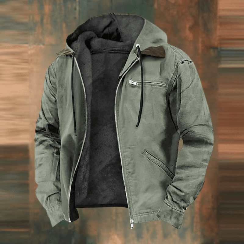 Herren Lederparka Warm mit Kapuze und Reißverschluss