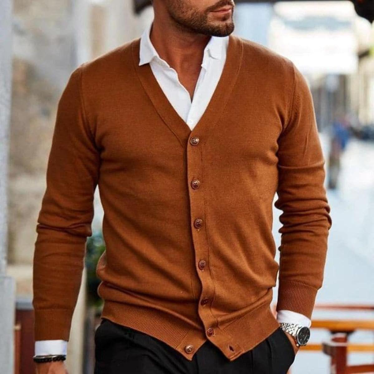 Herren Strickjacke Elegant V-Ausschnitt Business Style