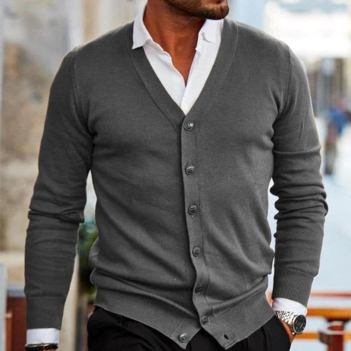 Herren Strickjacke Elegant V-Ausschnitt Business Style