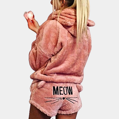 Weiches Damen-Pyjama-Set mit Kapuze Fleece