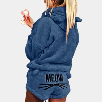 Weiches Damen-Pyjama-Set mit Kapuze Fleece