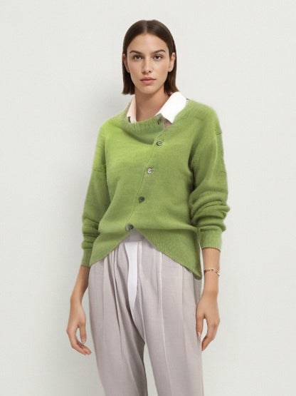 Elegante Strickjacke Wollmischung Asymmetrisch Lockere Passform
