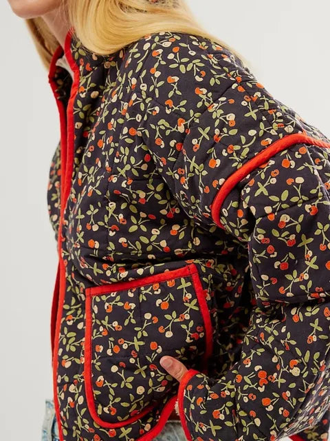 Eleganter Damenmantel Blumenprint Vintage Stil
