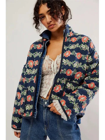 Eleganter Damenmantel Blumenprint Vintage Stil
