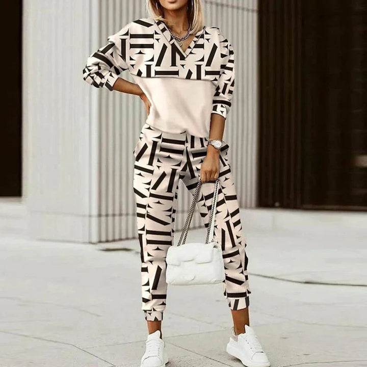 Damen Sportanzug Set Karierter Stil Langarm