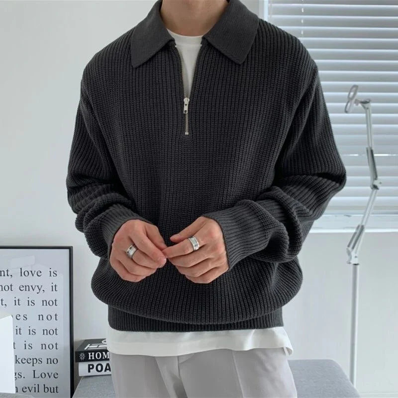 Herren Pullover Warm Halbzipper Langarm - IdealeKleiden