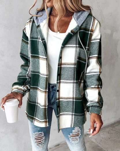 Stilvolle Damenjacke mit Kapuze Check - IdealeKleiden