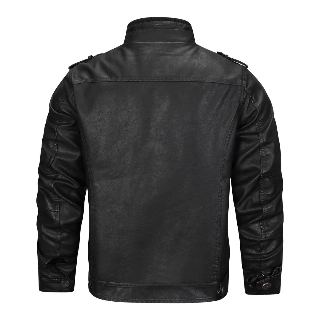 Elegante Lederjacke Schwarz Vintage Stil - IdealeKleiden