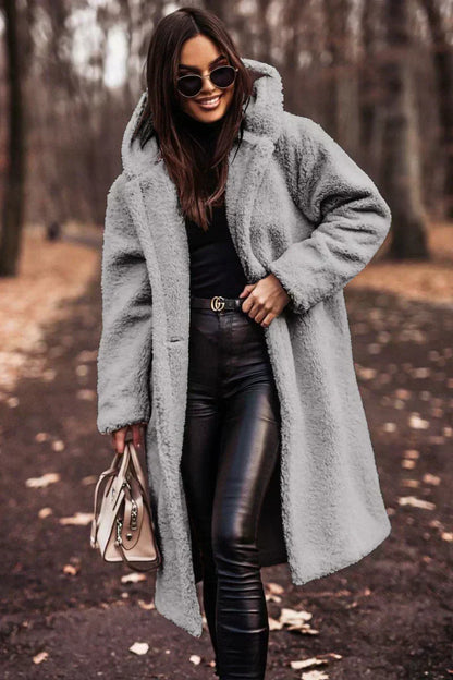 Damen Oversized Teddyjacke Kapuze Warm